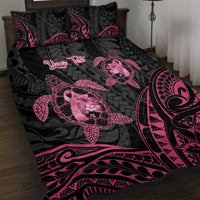 Personalised Polynesia Breast Cancer Awareness Quilt Bed Set No One Fights Alone Turtle Ribbon - Black Version LT14 Black - Polynesian Pride