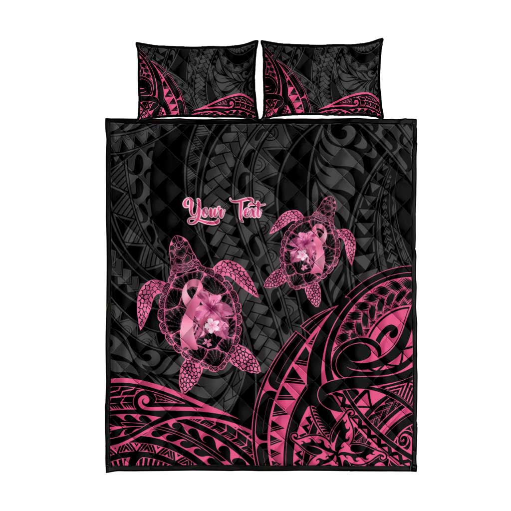 Personalised Polynesia Breast Cancer Awareness Quilt Bed Set No One Fights Alone Turtle Ribbon - Black Version LT14 - Polynesian Pride