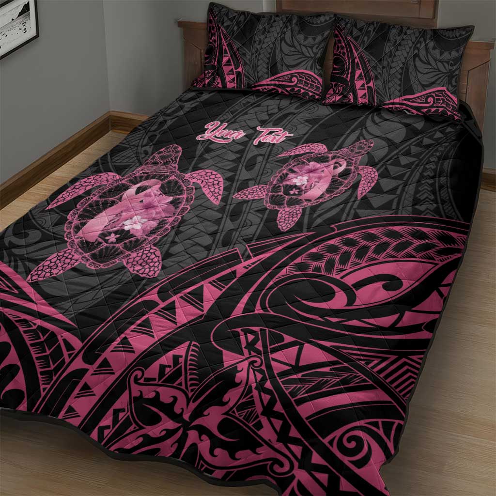 Personalised Polynesia Breast Cancer Awareness Quilt Bed Set No One Fights Alone Turtle Ribbon - Black Version LT14 - Polynesian Pride