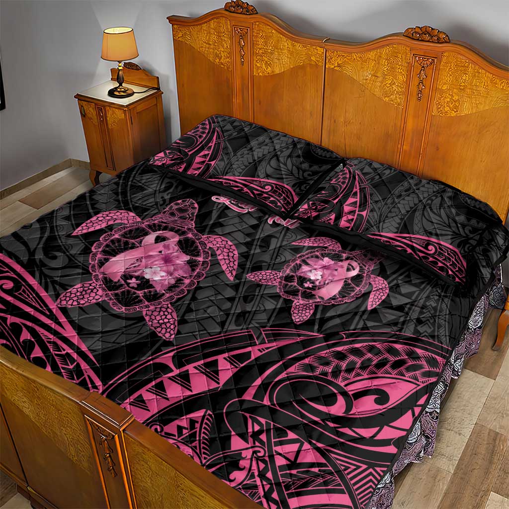 Personalised Polynesia Breast Cancer Awareness Quilt Bed Set No One Fights Alone Turtle Ribbon - Black Version LT14 - Polynesian Pride