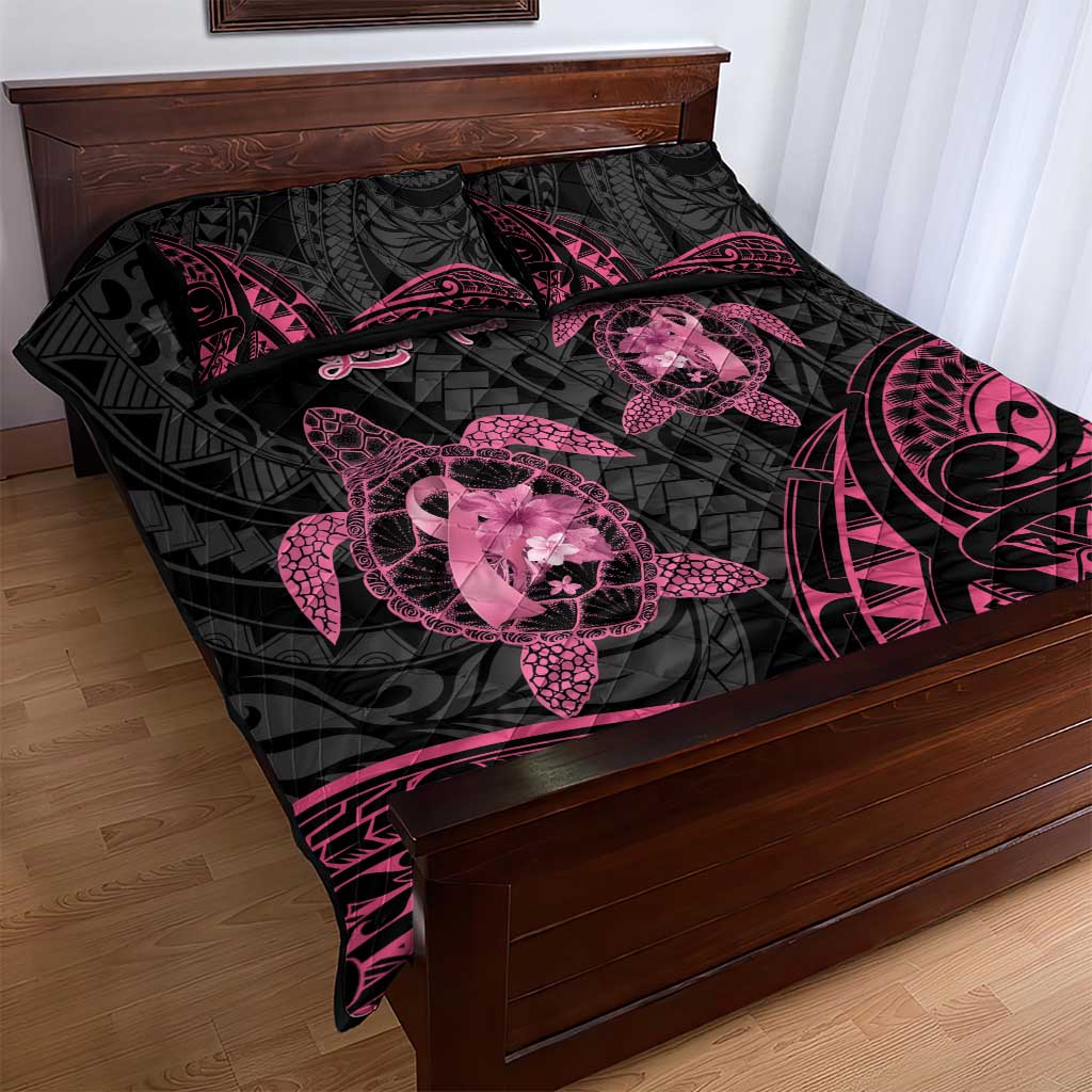 Personalised Polynesia Breast Cancer Awareness Quilt Bed Set No One Fights Alone Turtle Ribbon - Black Version LT14 - Polynesian Pride