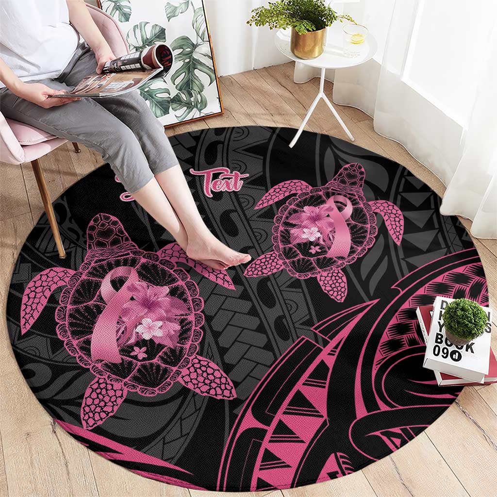 Personalised Polynesia Breast Cancer Awareness Round Carpet No One Fights Alone Turtle Ribbon - Black Version