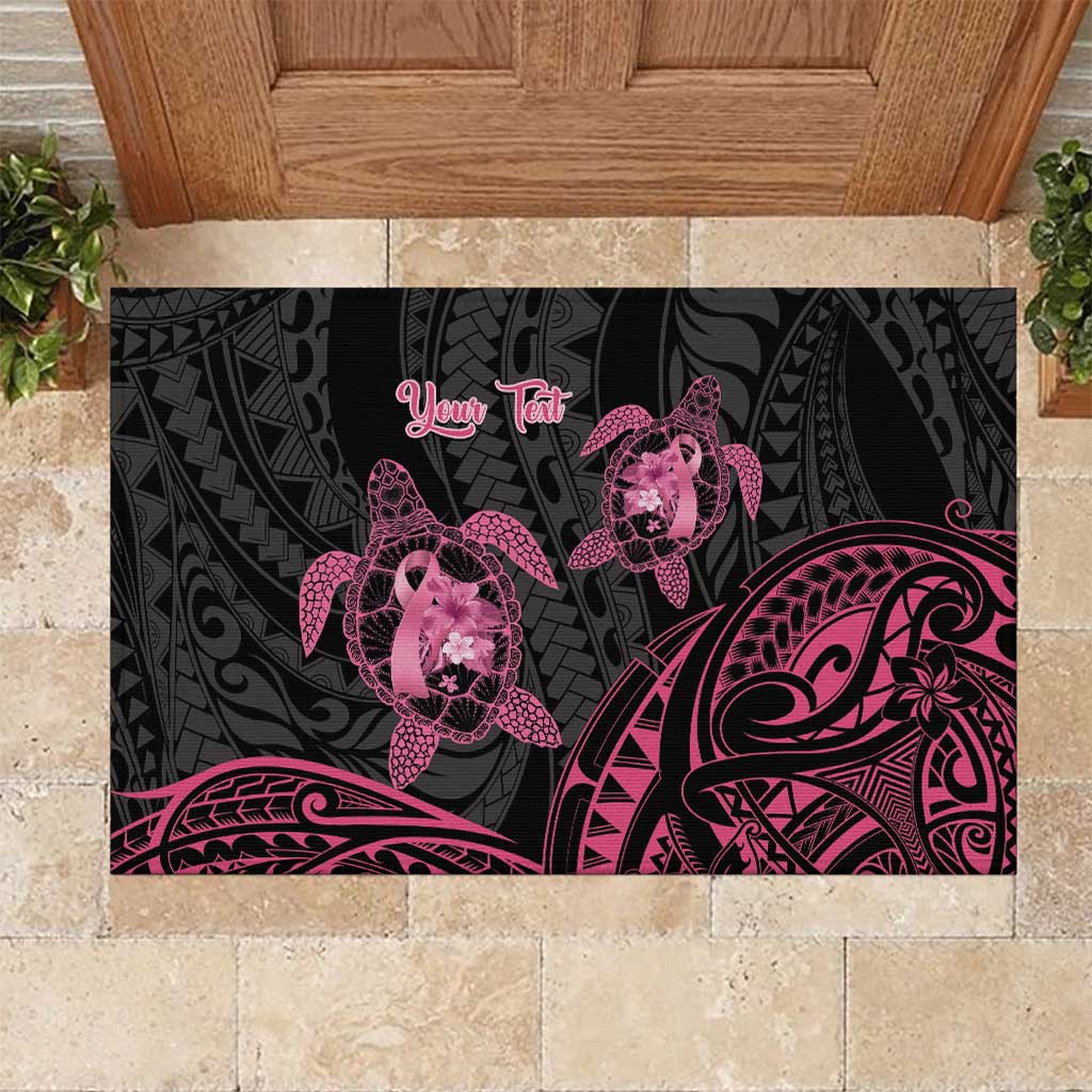 Personalised Polynesia Breast Cancer Awareness Rubber Doormat No One Fights Alone Turtle Ribbon - Black Version LT14 Black - Polynesian Pride