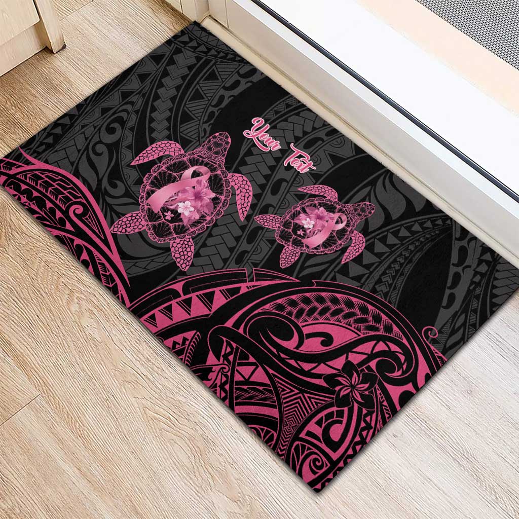 Personalised Polynesia Breast Cancer Awareness Rubber Doormat No One Fights Alone Turtle Ribbon - Black Version LT14 - Polynesian Pride