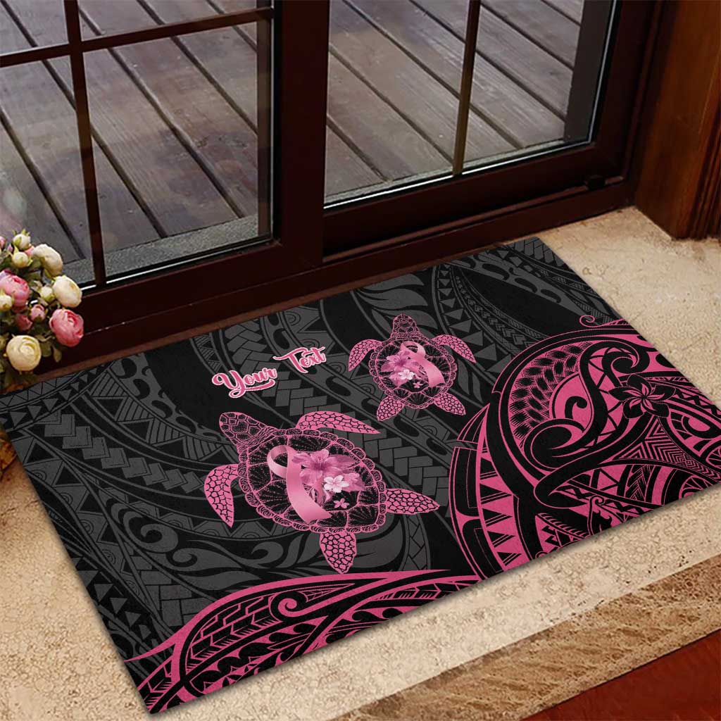 Personalised Polynesia Breast Cancer Awareness Rubber Doormat No One Fights Alone Turtle Ribbon - Black Version LT14 - Polynesian Pride