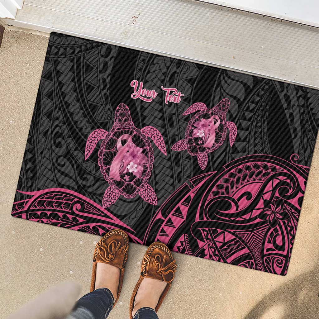 Personalised Polynesia Breast Cancer Awareness Rubber Doormat No One Fights Alone Turtle Ribbon - Black Version LT14 - Polynesian Pride
