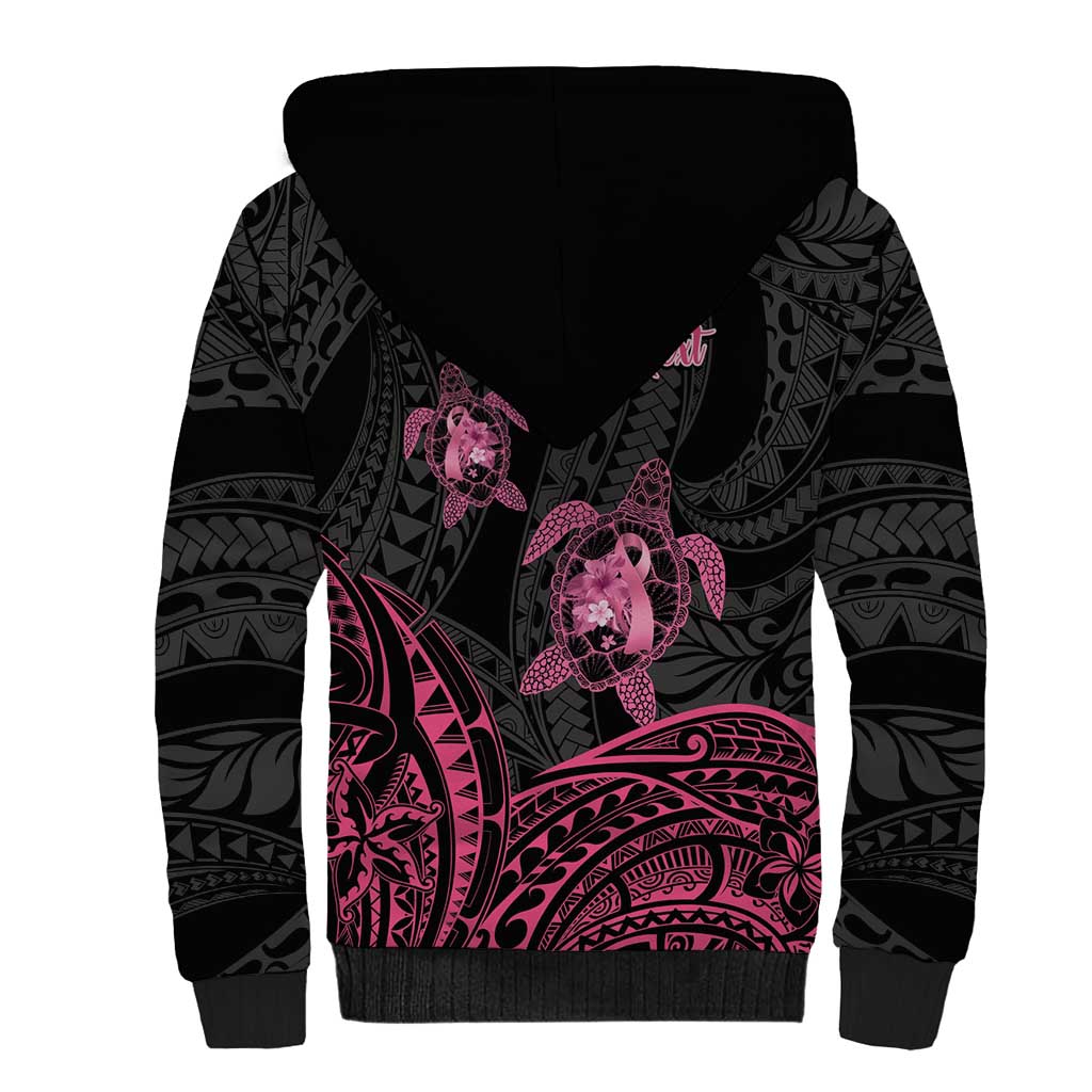 Personalised Polynesia Breast Cancer Awareness Sherpa Hoodie No One Fights Alone Turtle Ribbon - Black Version LT14 - Polynesian Pride