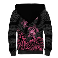 Personalised Polynesia Breast Cancer Awareness Sherpa Hoodie No One Fights Alone Turtle Ribbon - Black Version LT14 - Polynesian Pride