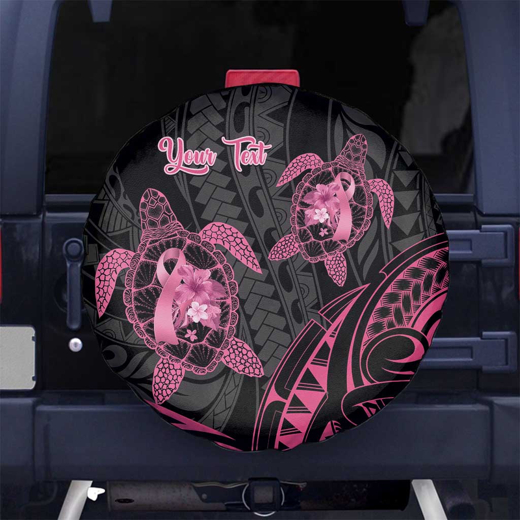 Personalised Polynesia Breast Cancer Awareness Spare Tire Cover No One Fights Alone Turtle Ribbon - Black Version LT14 - Polynesian Pride