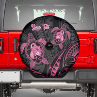 Personalised Polynesia Breast Cancer Awareness Spare Tire Cover No One Fights Alone Turtle Ribbon - Black Version LT14 - Polynesian Pride