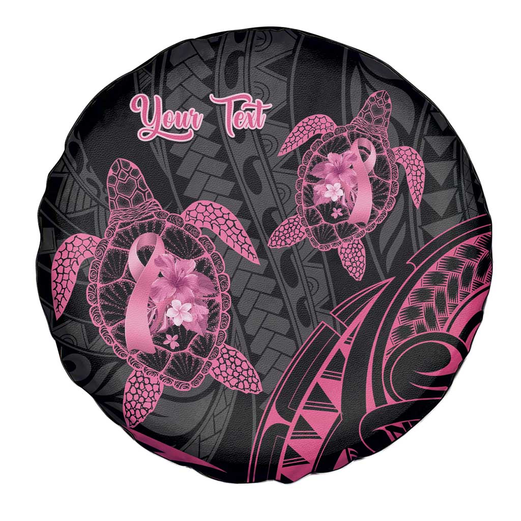 Personalised Polynesia Breast Cancer Awareness Spare Tire Cover No One Fights Alone Turtle Ribbon - Black Version LT14 - Polynesian Pride