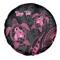 Personalised Polynesia Breast Cancer Awareness Spare Tire Cover No One Fights Alone Turtle Ribbon - Black Version LT14 - Polynesian Pride