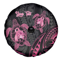 Personalised Polynesia Breast Cancer Awareness Spare Tire Cover No One Fights Alone Turtle Ribbon - Black Version LT14 - Polynesian Pride
