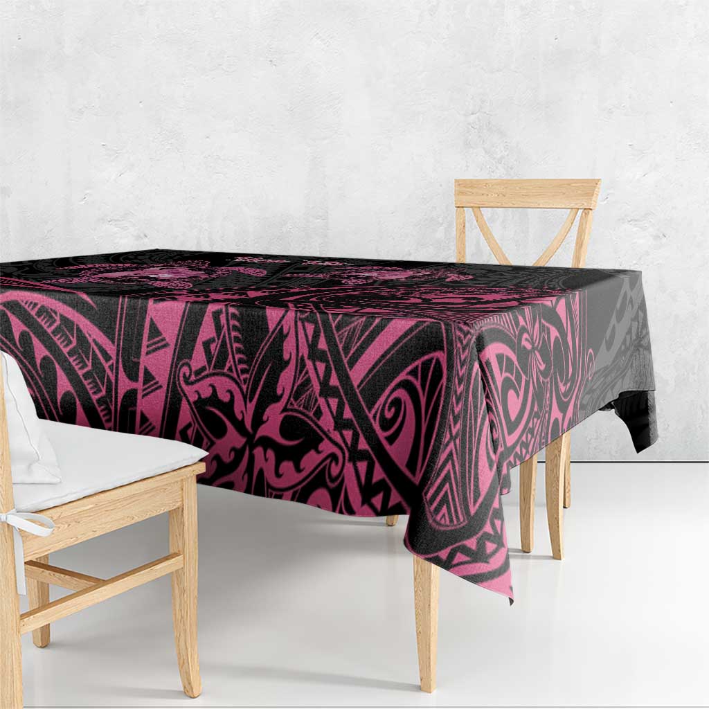 Personalised Polynesia Breast Cancer Awareness Tablecloth No One Fights Alone Turtle Ribbon - Black Version LT14 - Polynesian Pride