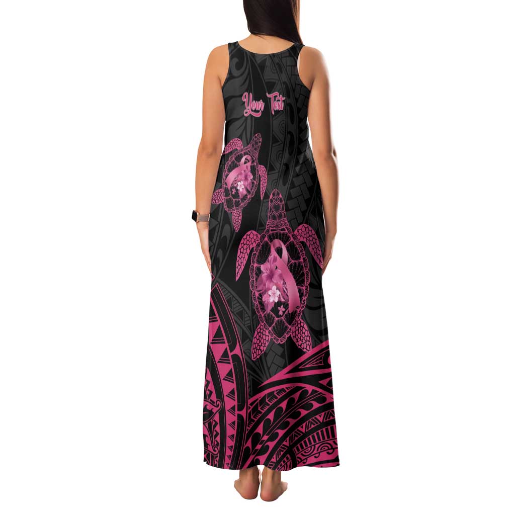 Personalised Polynesia Breast Cancer Awareness Tank Maxi Dress No One Fights Alone Turtle Ribbon - Black Version