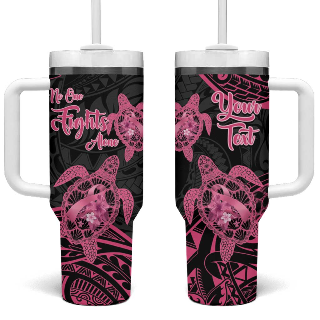 Personalised Polynesia Breast Cancer Awareness Tumbler With Handle No One Fights Alone Turtle Ribbon - Black Version