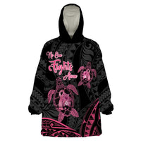 Personalised Polynesia Breast Cancer Awareness Wearable Blanket Hoodie No One Fights Alone Turtle Ribbon - Black Version LT14 One Size Black - Polynesian Pride