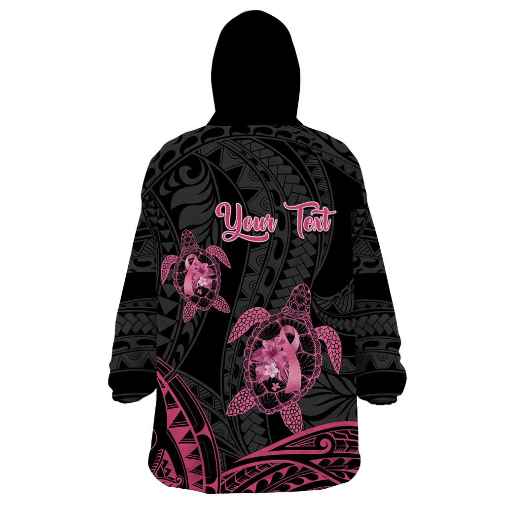 Personalised Polynesia Breast Cancer Awareness Wearable Blanket Hoodie No One Fights Alone Turtle Ribbon - Black Version LT14 - Polynesian Pride