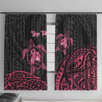 Personalised Polynesia Breast Cancer Awareness Window Curtain No One Fights Alone Turtle Ribbon - Black Version LT14 With Hooks Black - Polynesian Pride