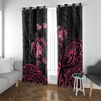 Personalised Polynesia Breast Cancer Awareness Window Curtain No One Fights Alone Turtle Ribbon - Black Version LT14 With Grommets Black - Polynesian Pride