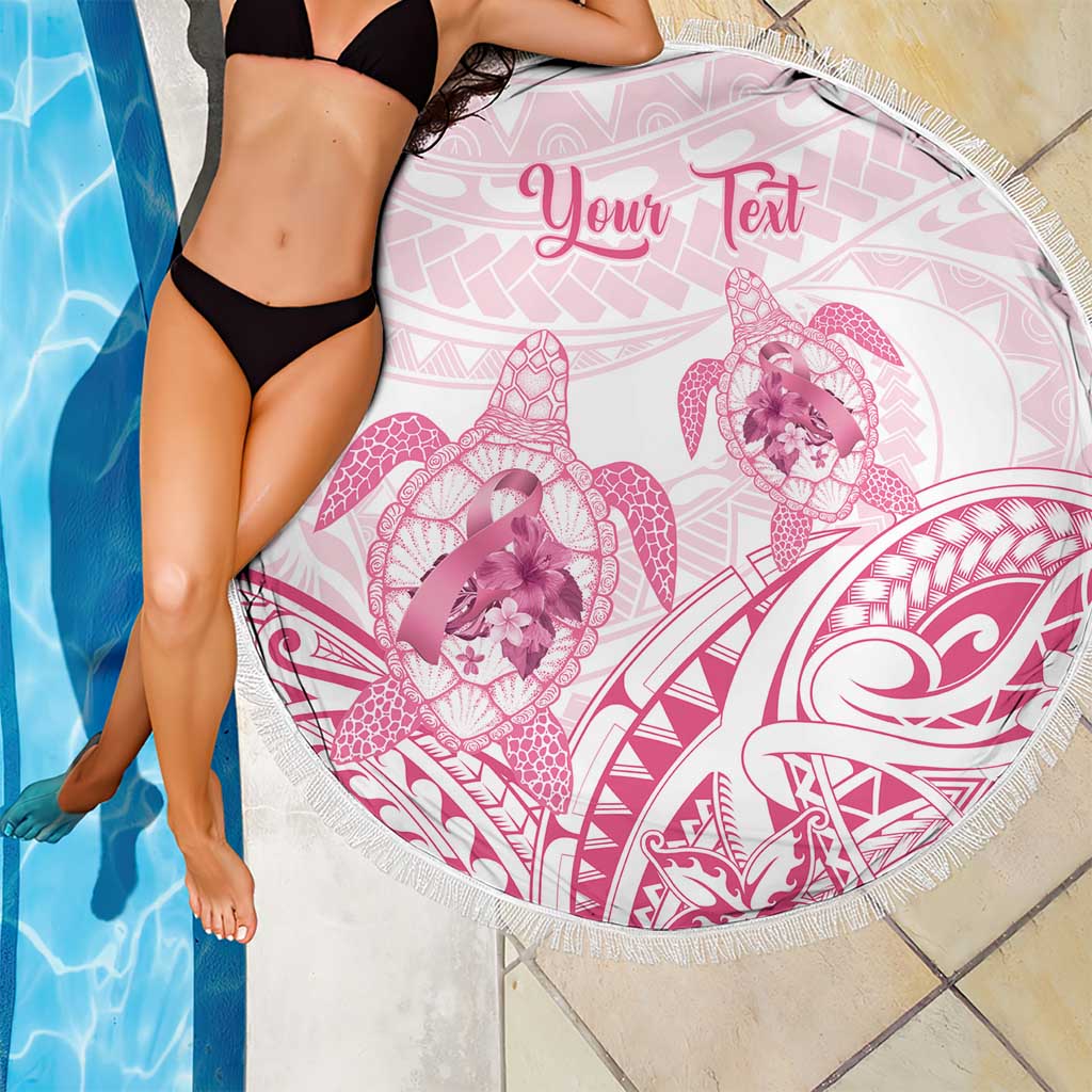 Personalised Polynesia Breast Cancer Awareness Beach Blanket No One Fights Alone Turtle Ribbon - White Version LT14 - Polynesian Pride