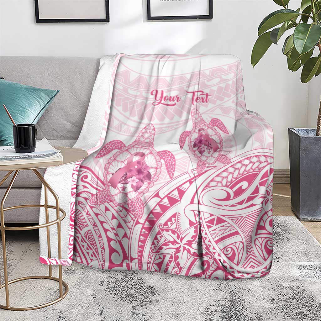 Personalised Polynesia Breast Cancer Awareness Blanket No One Fights Alone Turtle Ribbon - White Version LT14 - Polynesian Pride