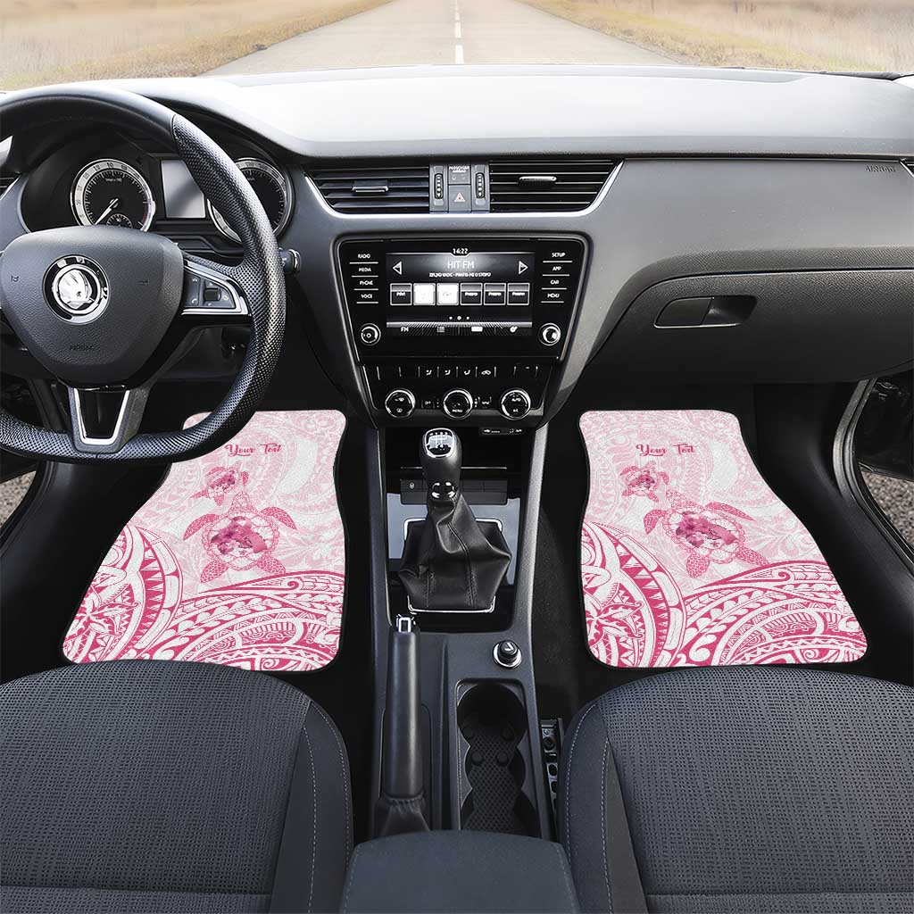 Personalised Polynesia Breast Cancer Awareness Car Mats No One Fights Alone Turtle Ribbon - White Version LT14 Set 2pcs - Front White - Polynesian Pride