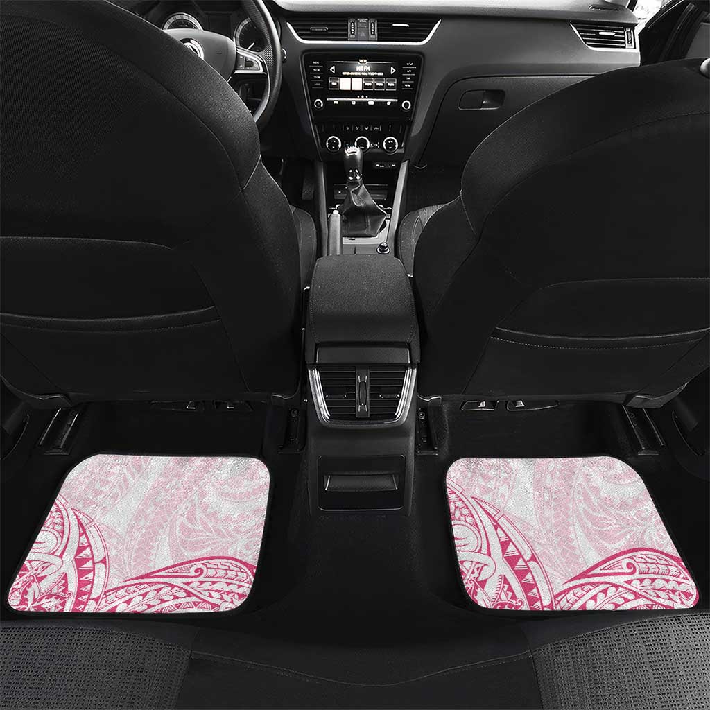 Personalised Polynesia Breast Cancer Awareness Car Mats No One Fights Alone Turtle Ribbon - White Version LT14 Set 2pcs - Back White - Polynesian Pride