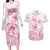 Personalised Polynesia Breast Cancer Awareness Couples Matching Long Sleeve Bodycon Dress and Hawaiian Shirt No One Fights Alone Turtle Ribbon - White Version