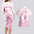 Personalised Polynesia Breast Cancer Awareness Couples Matching Long Sleeve Bodycon Dress and Hawaiian Shirt No One Fights Alone Turtle Ribbon - White Version