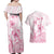 Personalised Polynesia Breast Cancer Awareness Couples Matching Off Shoulder Maxi Dress and Hawaiian Shirt No One Fights Alone Turtle Ribbon - White Version