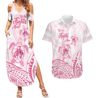 Personalised Polynesia Breast Cancer Awareness Couples Matching Summer Maxi Dress and Hawaiian Shirt No One Fights Alone Turtle Ribbon - White Version LT14 White - Polynesian Pride
