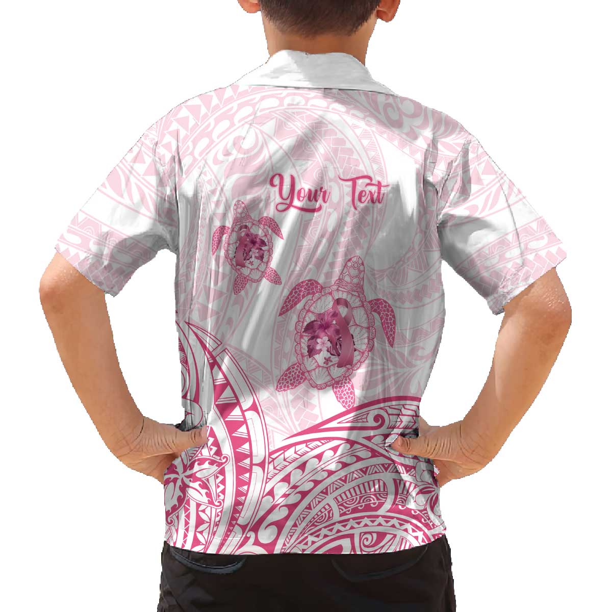 Personalised Polynesia Breast Cancer Awareness Family Matching Off Shoulder Short Dress and Hawaiian Shirt No One Fights Alone Turtle Ribbon - White Version LT14 - Polynesian Pride