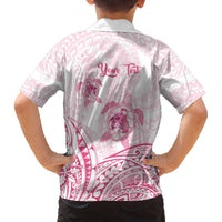 Personalised Polynesia Breast Cancer Awareness Family Matching Off Shoulder Short Dress and Hawaiian Shirt No One Fights Alone Turtle Ribbon - White Version LT14 - Polynesian Pride
