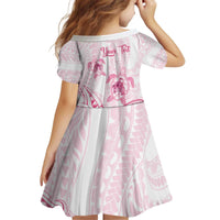 Personalised Polynesia Breast Cancer Awareness Family Matching Off Shoulder Short Dress and Hawaiian Shirt No One Fights Alone Turtle Ribbon - White Version LT14 - Polynesian Pride