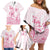 Personalised Polynesia Breast Cancer Awareness Family Matching Off Shoulder Short Dress and Hawaiian Shirt No One Fights Alone Turtle Ribbon - White Version