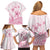 Personalised Polynesia Breast Cancer Awareness Family Matching Off Shoulder Short Dress and Hawaiian Shirt No One Fights Alone Turtle Ribbon - White Version