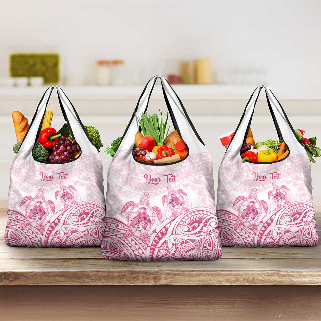 Personalised Polynesia Breast Cancer Awareness Grocery Bag No One Fights Alone Turtle Ribbon - White Version LT14 3-pack One Size White - Polynesian Pride