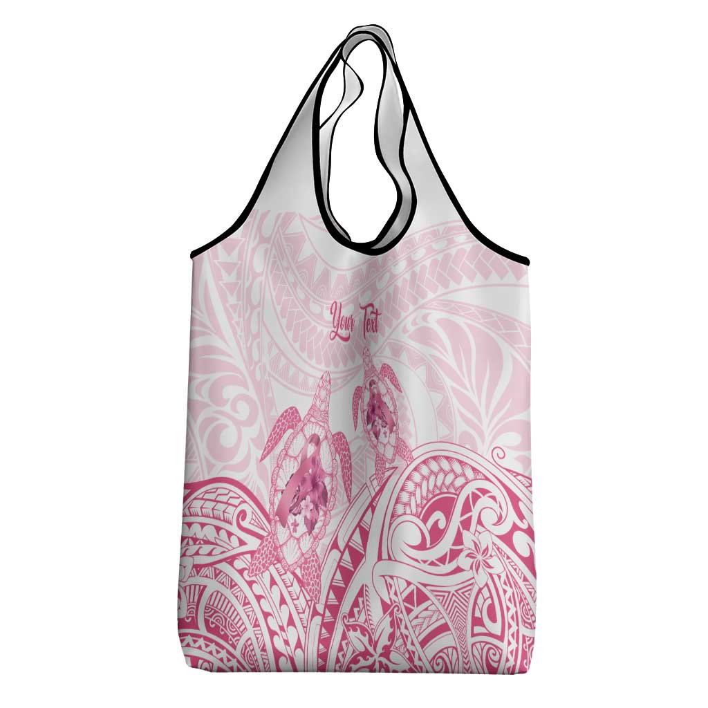 Personalised Polynesia Breast Cancer Awareness Grocery Bag No One Fights Alone Turtle Ribbon - White Version LT14 - Polynesian Pride
