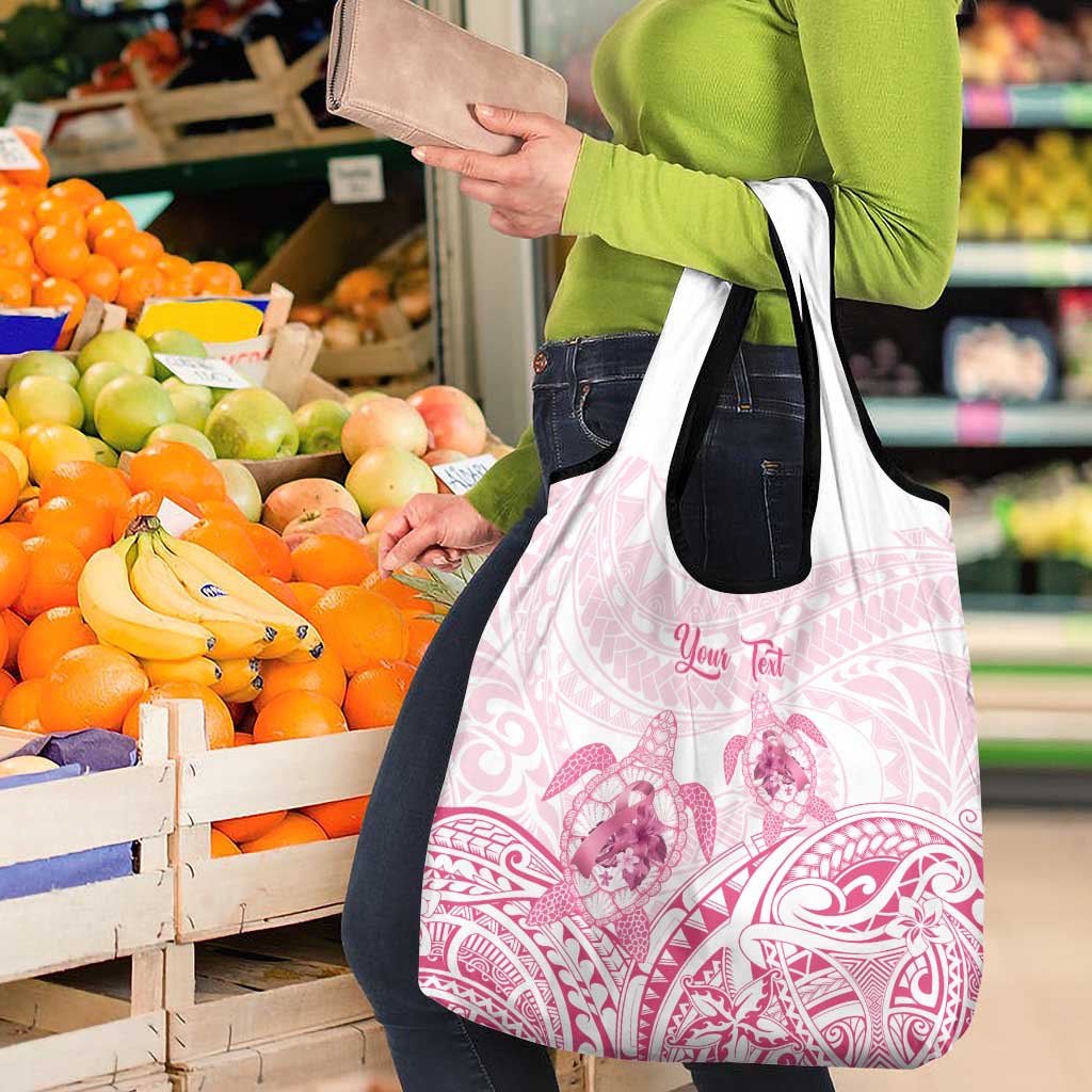 Personalised Polynesia Breast Cancer Awareness Grocery Bag No One Fights Alone Turtle Ribbon - White Version LT14 - Polynesian Pride