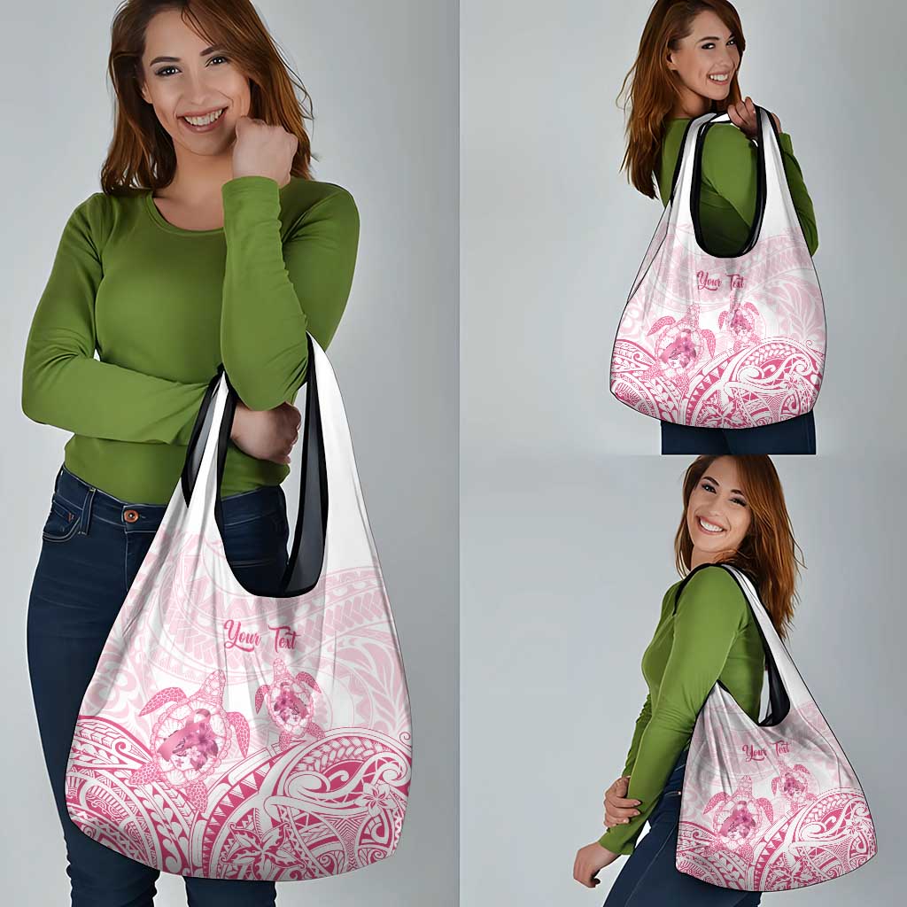 Personalised Polynesia Breast Cancer Awareness Grocery Bag No One Fights Alone Turtle Ribbon - White Version LT14 - Polynesian Pride