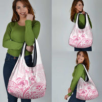 Personalised Polynesia Breast Cancer Awareness Grocery Bag No One Fights Alone Turtle Ribbon - White Version LT14 - Polynesian Pride