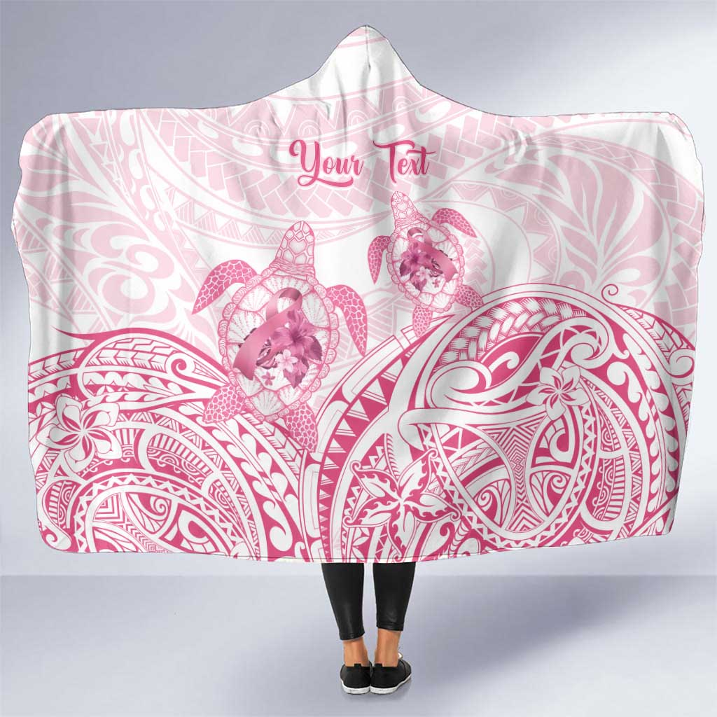 Personalised Polynesia Breast Cancer Awareness Hooded Blanket No One Fights Alone Turtle Ribbon - White Version LT14 One Size White - Polynesian Pride