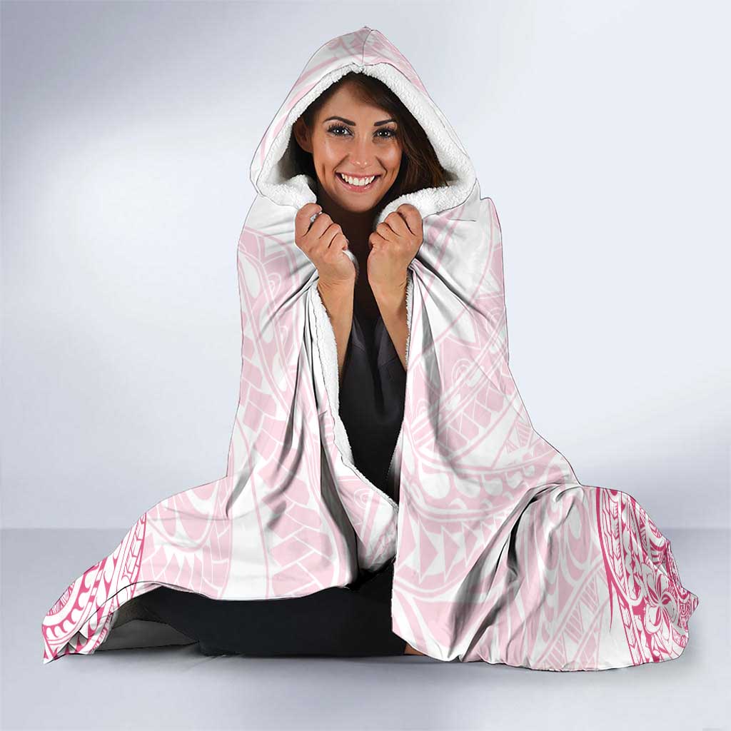 Personalised Polynesia Breast Cancer Awareness Hooded Blanket No One Fights Alone Turtle Ribbon - White Version LT14 - Polynesian Pride