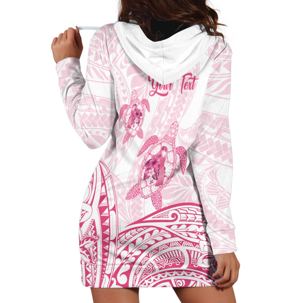 Personalised Polynesia Breast Cancer Awareness Hoodie Dress No One Fights Alone Turtle Ribbon - White Version LT14 - Polynesian Pride