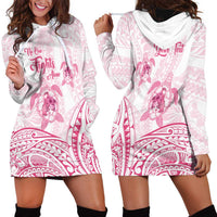 Personalised Polynesia Breast Cancer Awareness Hoodie Dress No One Fights Alone Turtle Ribbon - White Version LT14 - Polynesian Pride