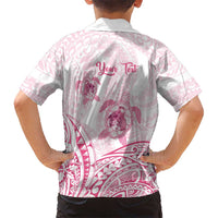 Personalised Polynesia Breast Cancer Awareness Kid Hawaiian Shirt No One Fights Alone Turtle Ribbon - White Version