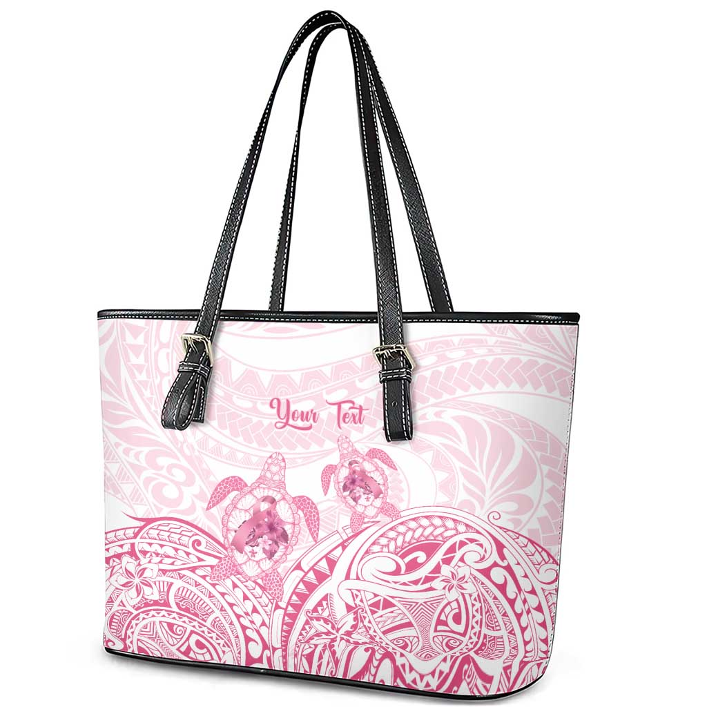 Personalised Polynesia Breast Cancer Awareness Leather Tote Bag No One Fights Alone Turtle Ribbon - White Version LT14 - Polynesian Pride