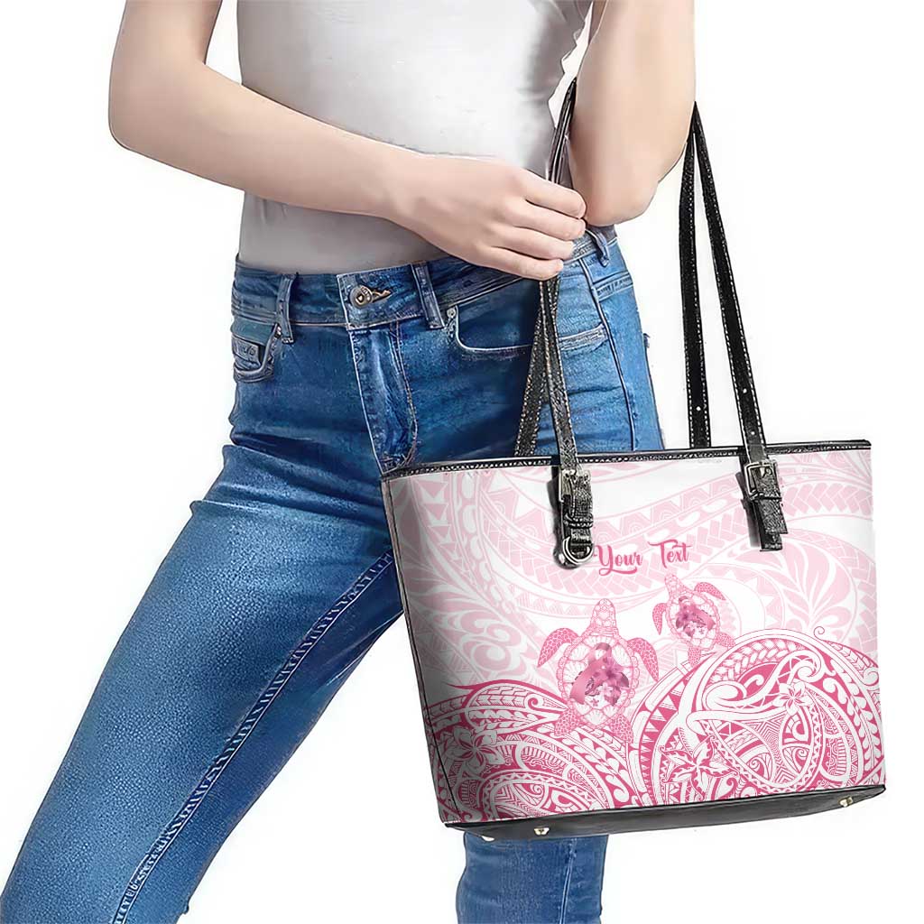 Personalised Polynesia Breast Cancer Awareness Leather Tote Bag No One Fights Alone Turtle Ribbon - White Version LT14 - Polynesian Pride