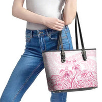 Personalised Polynesia Breast Cancer Awareness Leather Tote Bag No One Fights Alone Turtle Ribbon - White Version LT14 - Polynesian Pride